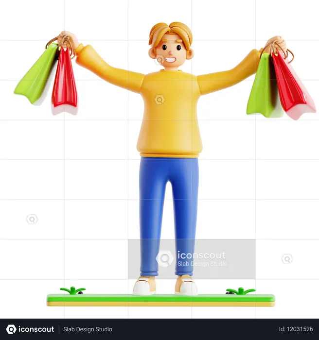 Man Holding Shopping Bags  3D Icon