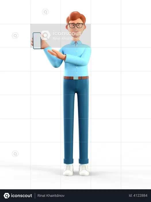 Man holding smartphone and showing at screen  3D Illustration