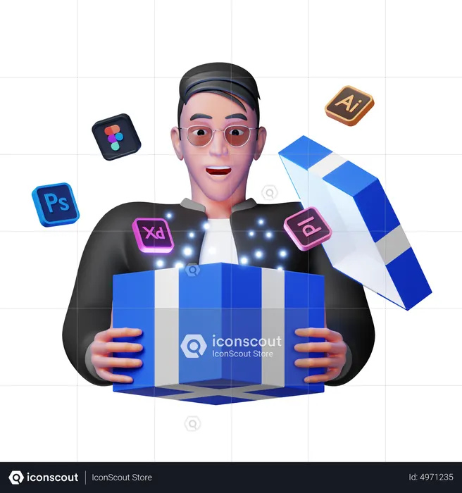 Man holding software subscription gift  3D Illustration