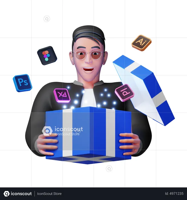 Man holding software subscription gift  3D Illustration