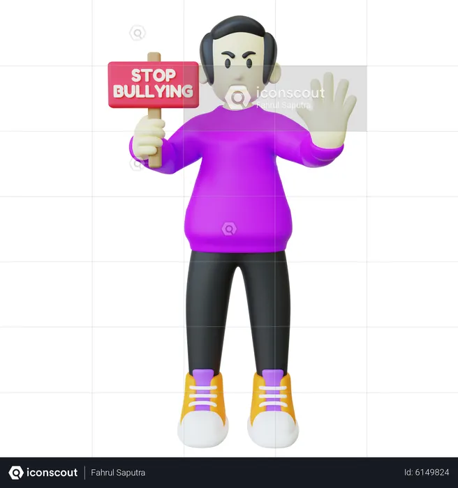 Man Holding Stop Bullying Signboard  3D Illustration