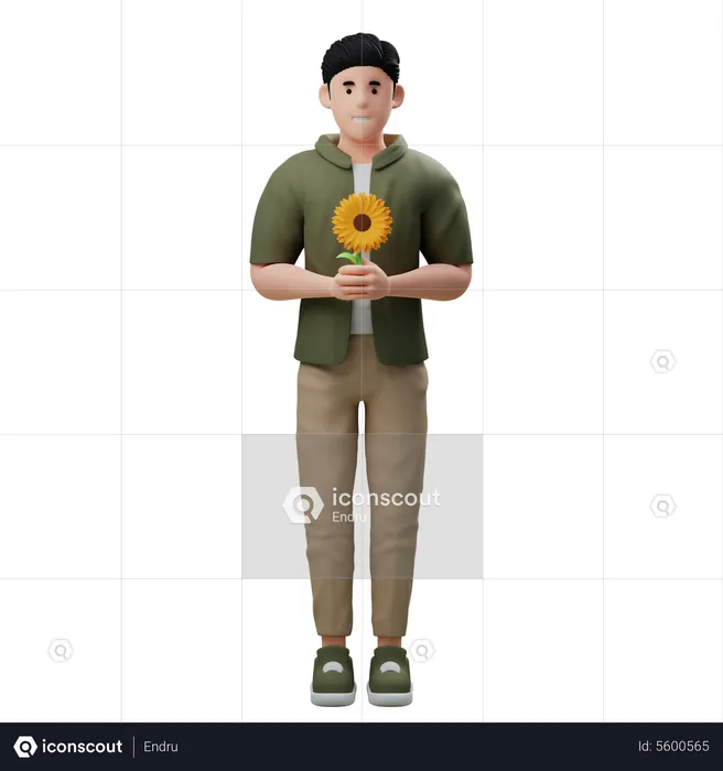 Man Holding Sunflower  3D Illustration