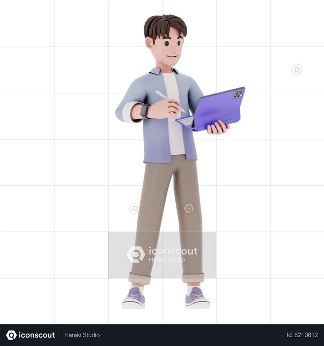 Man Holding Tablet  3D Illustration