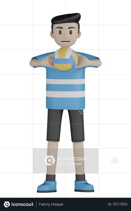 Man Holding Volleyball  3D Illustration