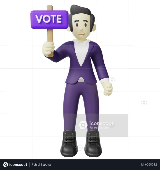 Man Holding Vote Sign  3D Illustration