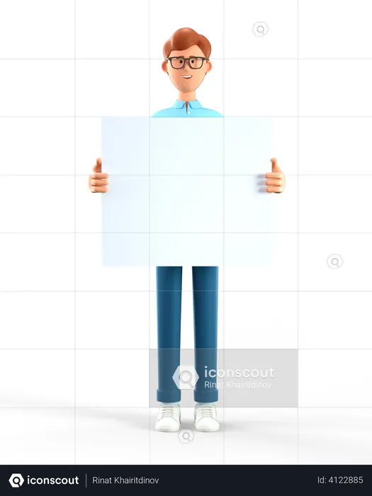 Man holding white blank board  3D Illustration
