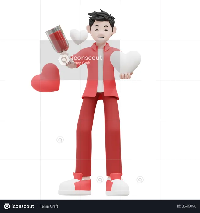 Man Holding Wine Glass And Balloon  3D Illustration