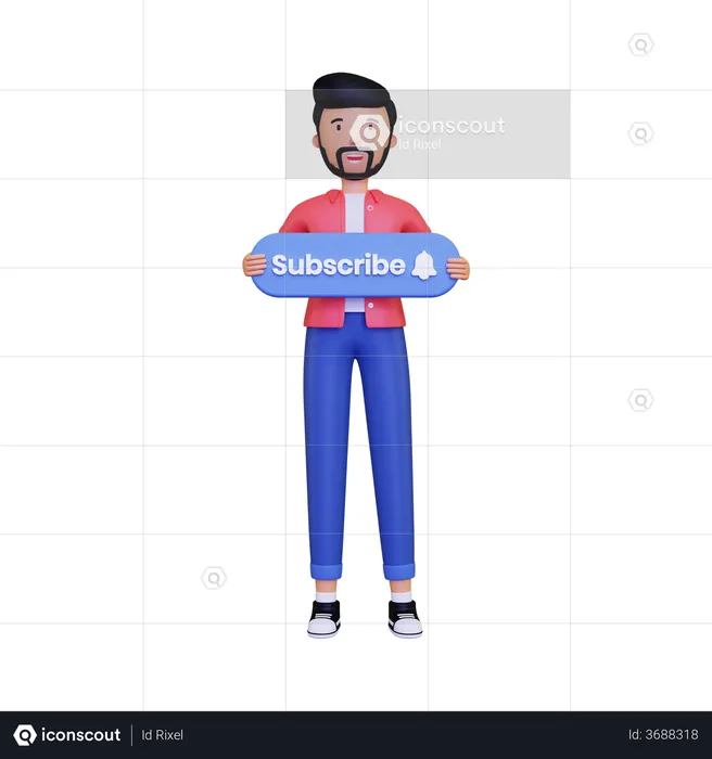 Man holds a subscribe button  3D Illustration