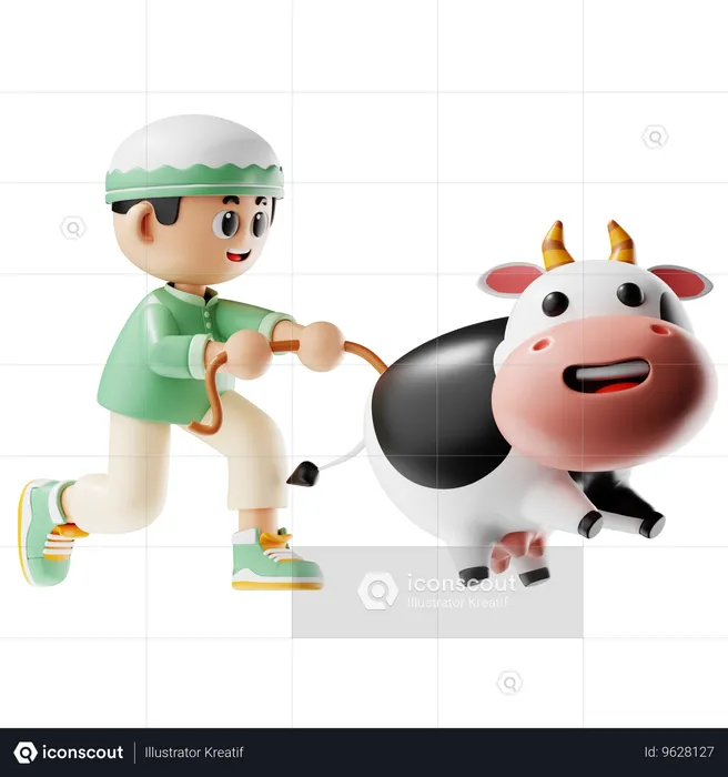 Man Holds Cows Tail  3D Illustration