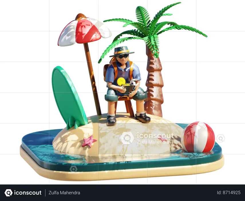Man Holiday in Island  3D Illustration