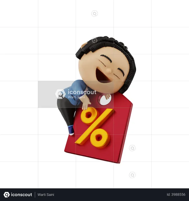 Man hugging discount coupon  3D Illustration