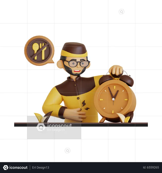 Man Hungry At Afternoon Ramadan  3D Icon