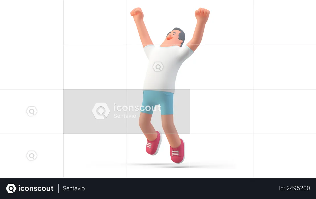 Man in shorts jumping out of joy 3D Illustration