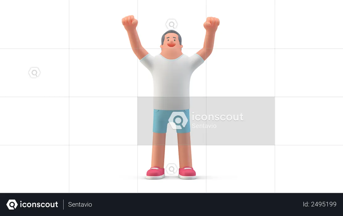 Man in shorts raising both hands  3D Illustration
