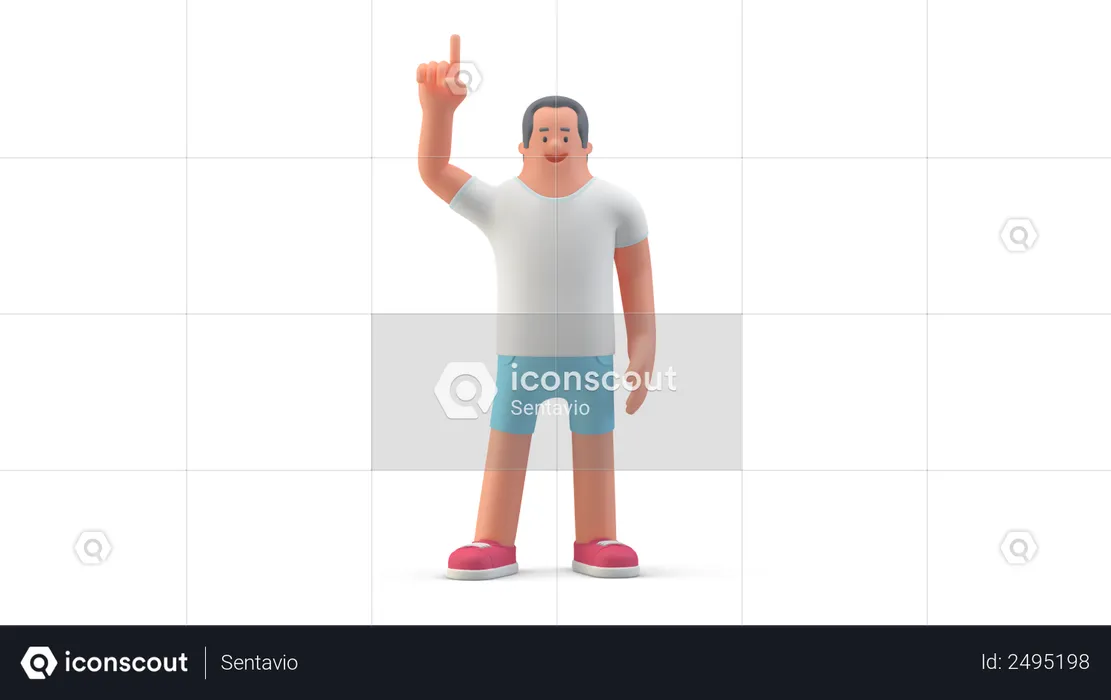 Man in shorts raising finger  3D Illustration