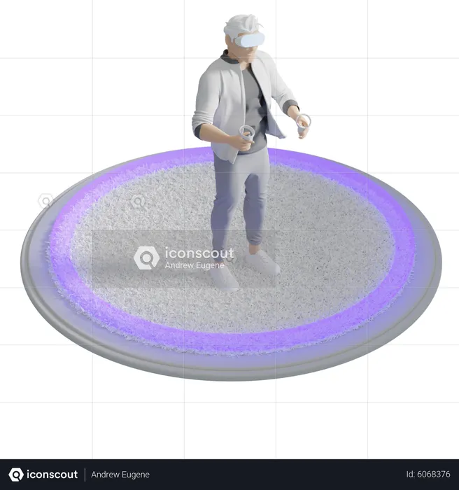 Man in VR Room with scale Boundary  3D Illustration