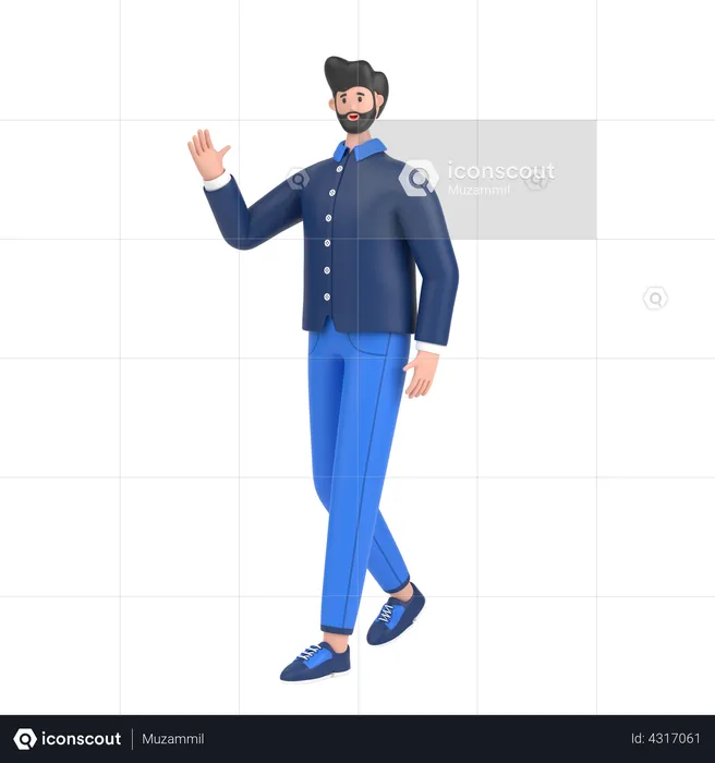 Man in walking pose and doing waving hand say hello  3D Illustration