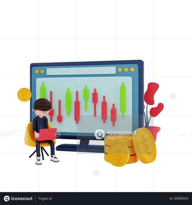 Man investing in stocks  3D Illustration