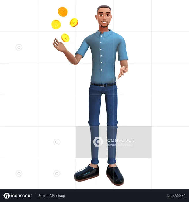 Man investing money in crypto  3D Illustration