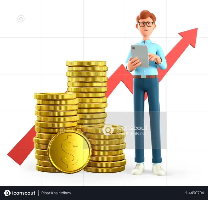 Man investing money in stocks  3D Illustration