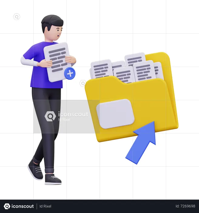 Man is adding files to folder  3D Illustration