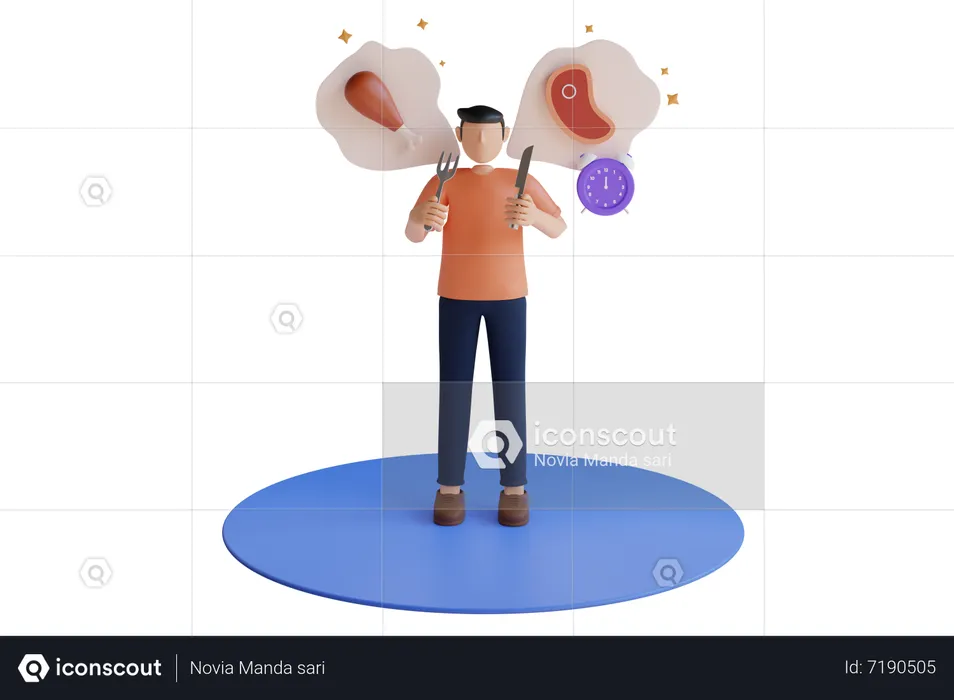 Man is confused about choosing lunch between beef or chicken  3D Illustration