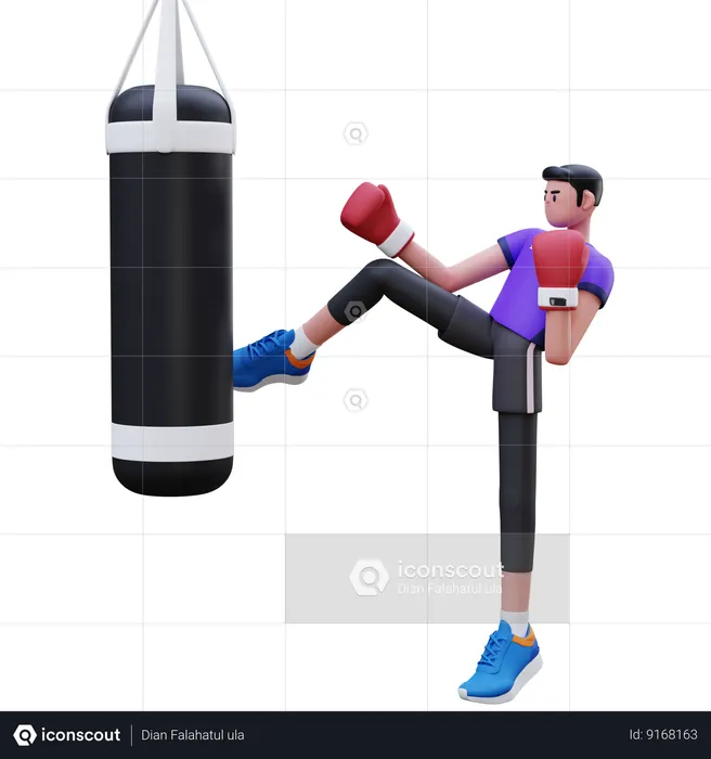 Man Is Doing Kick Boxing  3D Illustration