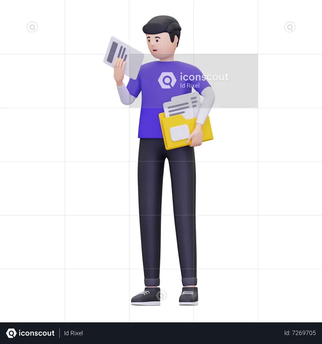Man is holding a text file  3D Illustration