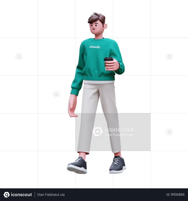 Man is holding coffee cup  3D Illustration