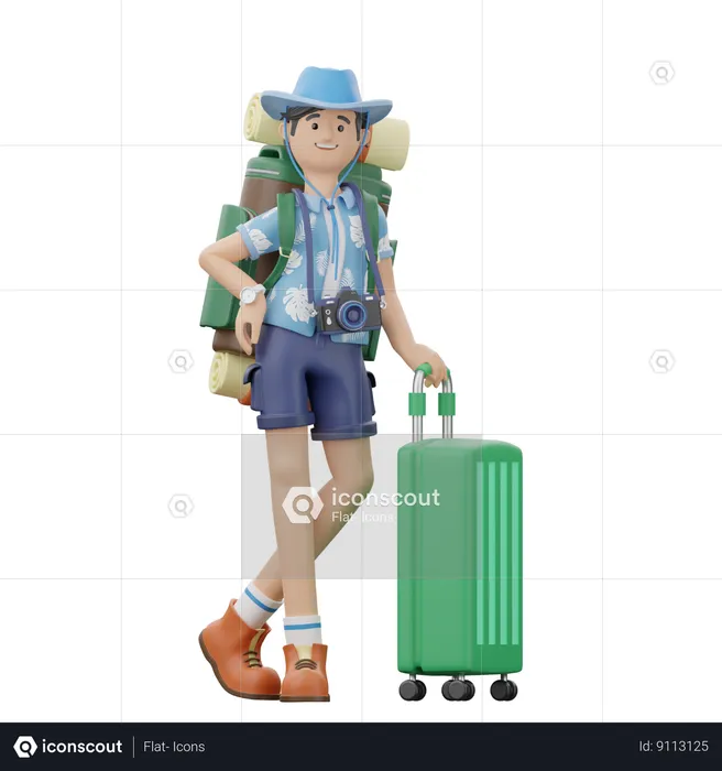 Man Is Holding Suitcase  3D Illustration