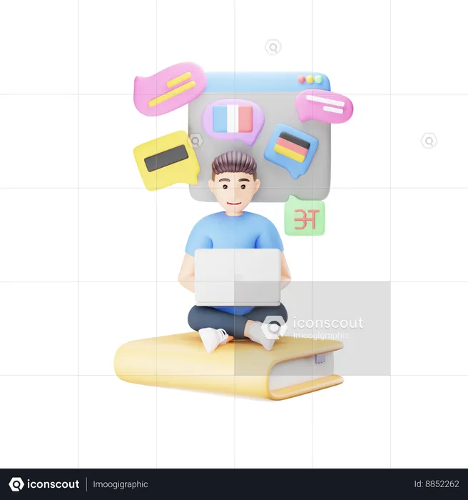 Man is learning foreign language  3D Illustration