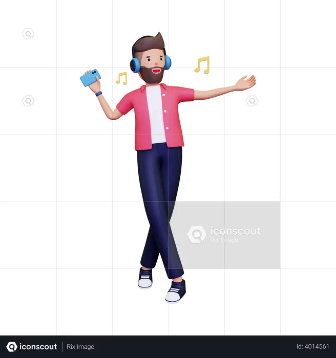 Man is listening to music while dancing  3D Illustration