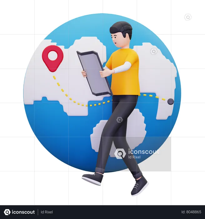 Man Is Looking At A Location On A Map  3D Illustration