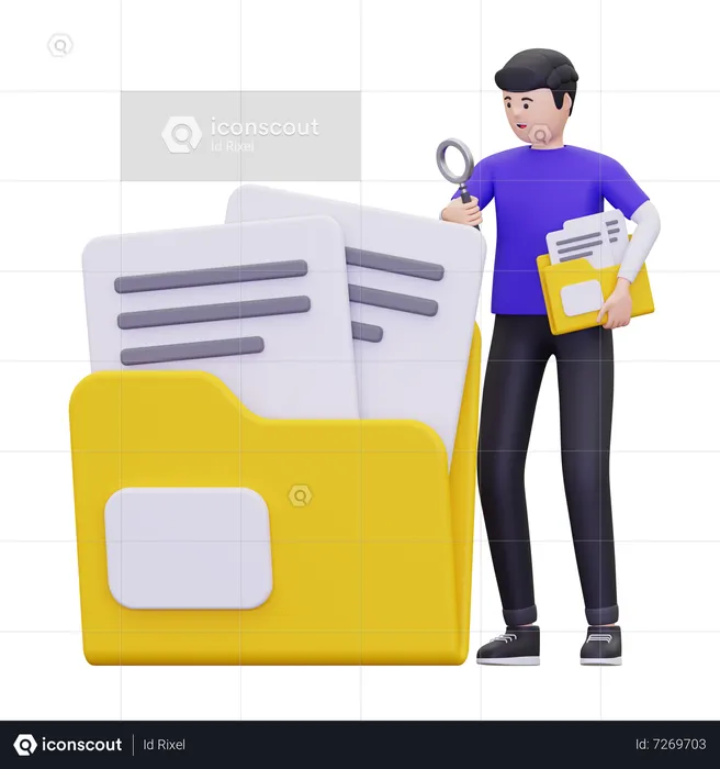 Man is looking for a file in a folder  3D Illustration