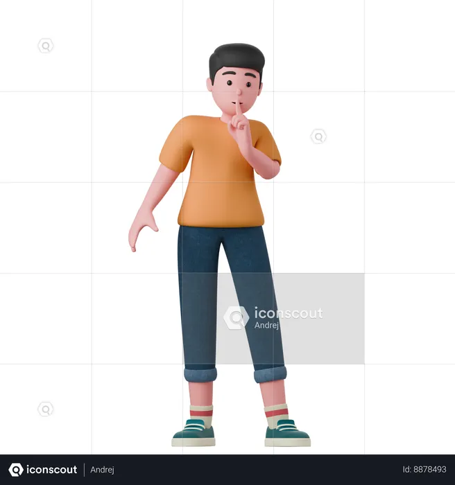 Man Is Posing To Keep Quite  3D Illustration