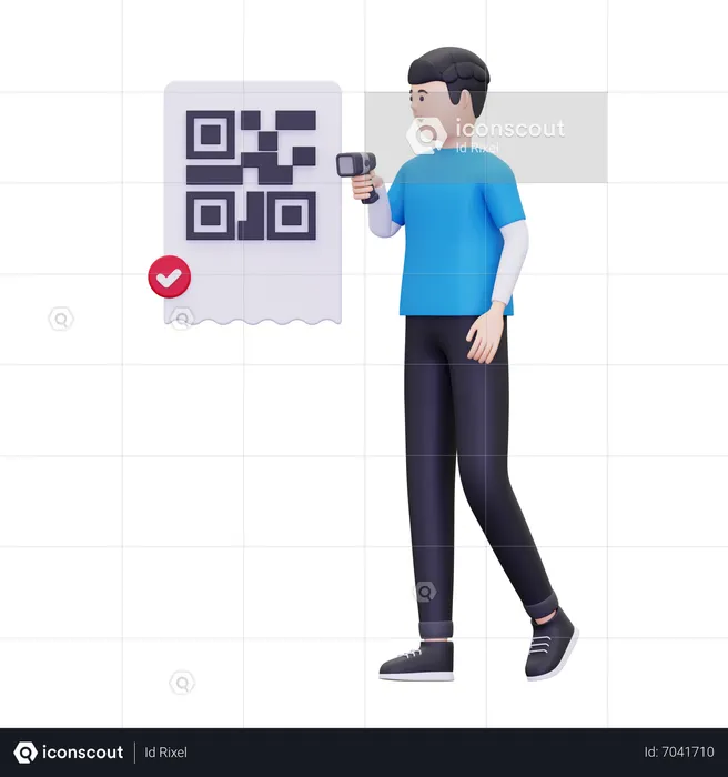 Man Is Scanning A Barcode  3D Illustration