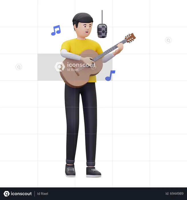 Man Is Singing A Song While Playing The Guitar  3D Illustration