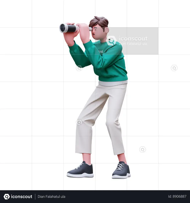 Man is spying through binocular glasses  3D Illustration