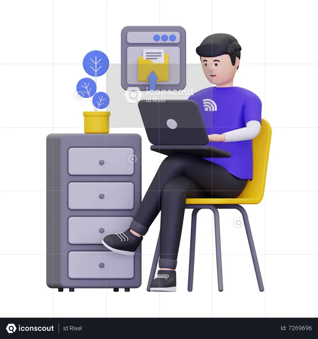Man is uploading a text file  3D Illustration