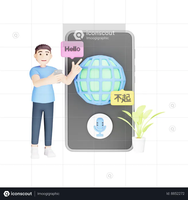 Man is using mobile translator application  3D Icon