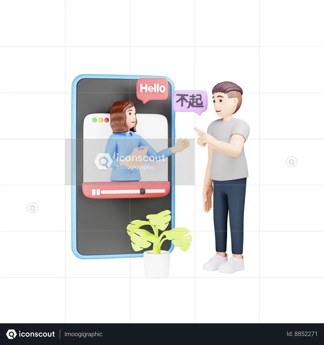Man is using online language interpreter  3D Illustration
