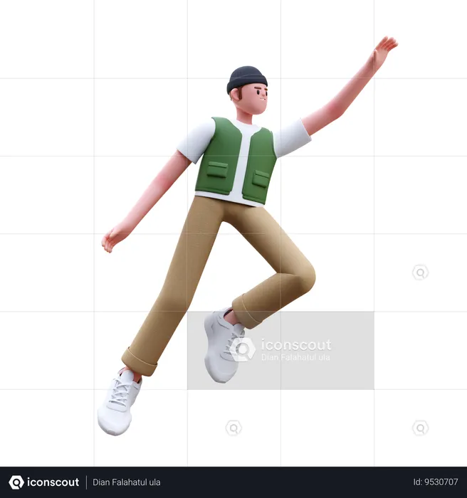 Man Jump In Air  3D Illustration