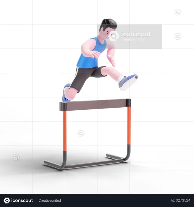 Man Jumping Hurdles  3D Illustration