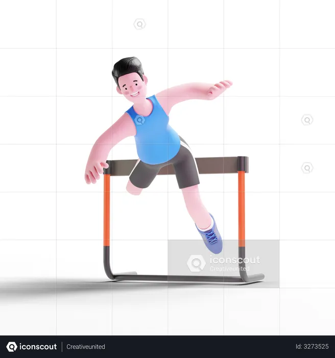 Man Jumping Hurdles  3D Illustration