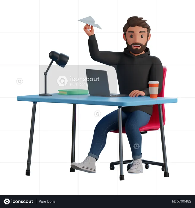 Man launching startup  3D Illustration