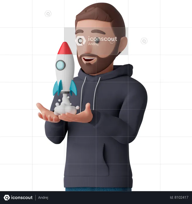 Man Launching Startup  3D Illustration