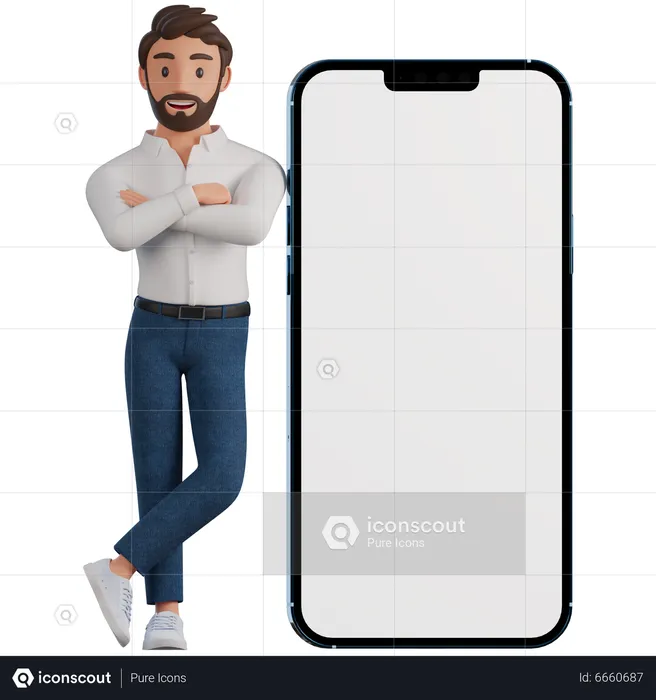 Man leans on phone  3D Illustration