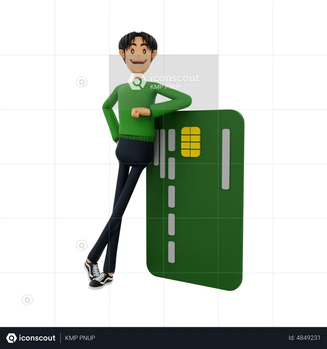 Man learning on bank card  3D Illustration