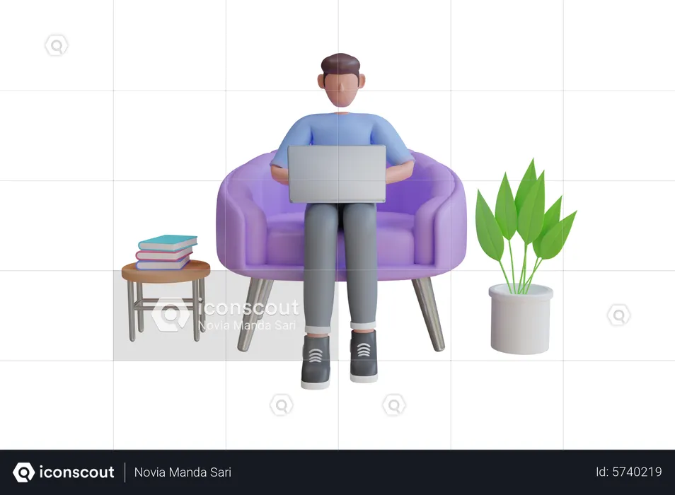 Man learning Online Education  3D Illustration