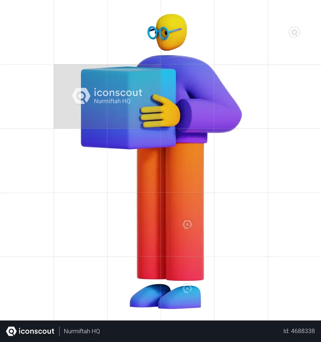 Man Lifting Box  3D Illustration